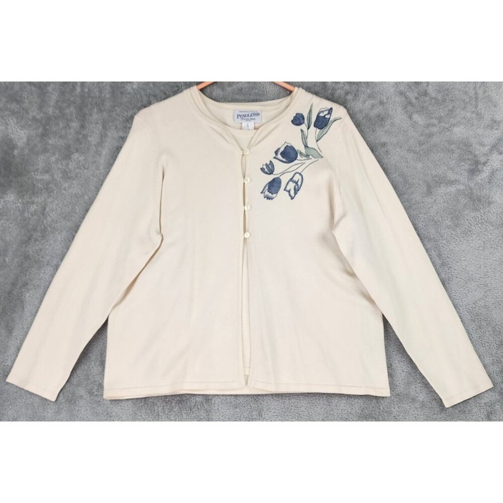 Pendleton Sweater Womens Large Cream Floral Button Up Long Sleeve 2 Piece Set